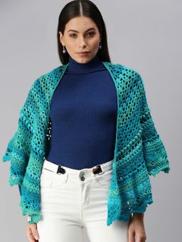 Magic Needles - Women Blue Striped Handmade Shawl