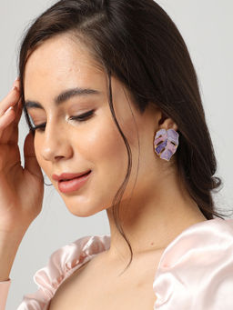 Sohi - Purple Gold Plated Contemporary Studs Earrings
