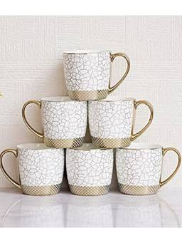 Femora - Indian Ceramic Fine Bone China Marble White Tea Cups - Set Of 6 - 170 Ml