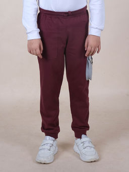 KiddoPanti - Boys Fleece Single Contrast Cargo Pocket Maroon Joggers