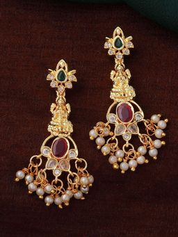 Estele - Gold Plated CZ Lakshmi Devi Designer Earrings with Pearls for Women