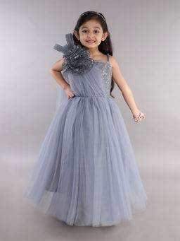 Pink Chick - Grey One Shoulder Trail Gown