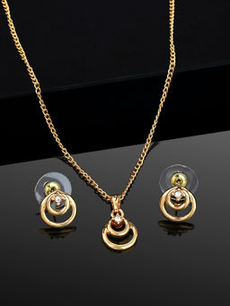 Estele - Gold Plated Circular Designer Pendant with Crystals for Women (Set of 2)