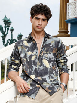 Campus Sutra - Men Grey Abstract Print Shirt
