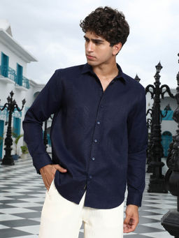 Campus Sutra - Men Navy Blue Textured Shirt