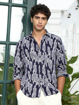 Campus Sutra - Men Navy Blue Abstract Shirt