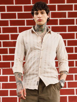 Campus Sutra - Men Beige Striped Shirt