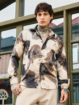 Campus Sutra - Men Beige Abstract Shirt