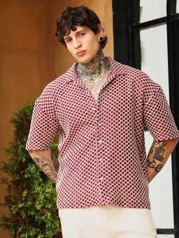 Campus Sutra - Men Red Geometric Oversized Shirt