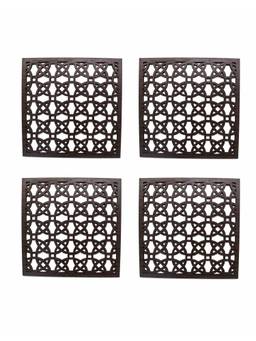Premsons - Square Shaped Ring Cutwork Design Wooden Trivet - Pack of 4