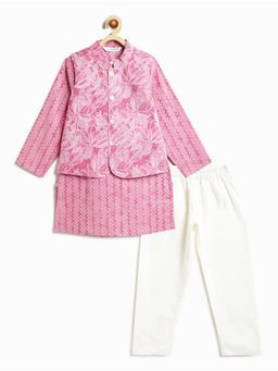 Campana - Cotton Full Sleeves Floral Printed Kurta & Pyjama Jacket Light Purple