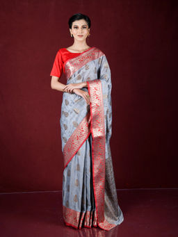 EXCLUSIVA - Grey Zari Woven Work Banarasi Saree with Unstitched Blouse
