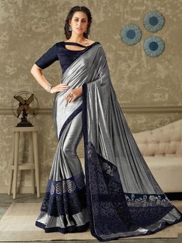 Odette - Blue Lycra Designer Saree with Unstitched Blouse