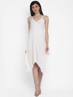 Aditi Wasan - White Knee Length Dress with Adjustable Spaghetti Straps