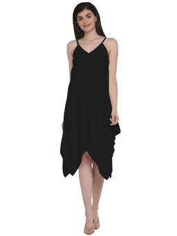 Aditi Wasan - Black Knee Length Dress with Adjustable Spaghetti Straps