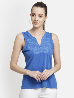 Aditi Wasan - Blue Embroidered Top