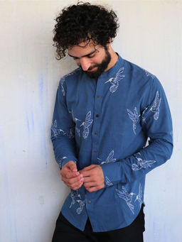 Chidiyaa - Blue Kingfisher Block Printed Shirt