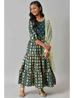 Aurelia - Green Embroidered Festive Dress (Set of 2)