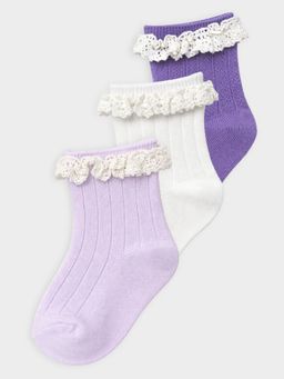 Mi Arcus - Ultra Soft Solid Lace Design Socks for Girls - Multicolor (Pack of 3)