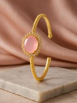 Estele - Alluring Mint Pink CZ Oval Cuff Kada - Gold Plated Jewellery