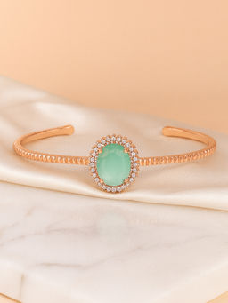 Estele - Mint Green CZ Oval Cuff Kada- Featherlight Rose gold Jewellery