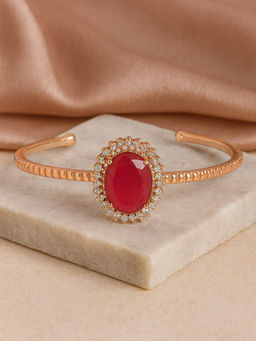 Estele - Rose gold Ruby Red Oval CZ Cuff Kada