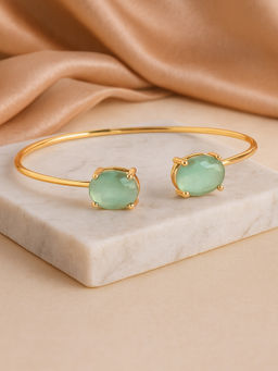 Estele - Dazzling Mint Green Oval AD Cuff Kada in Gold Finish