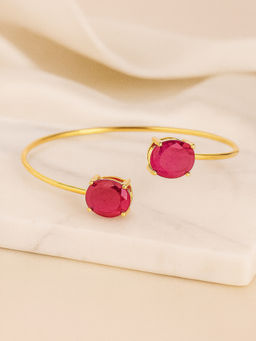 Estele - Radiant Gold Plated Ruby Red AD Oval Cuff Kada For Luxe Celebration Wear