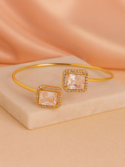Estele - Captivating Square White AD Cuff Kada in Gold Finish for Celebration Wear