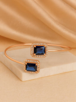 Estele - Glimmering Navy Blue Square AD Cuff Kada in Rose gold Finish