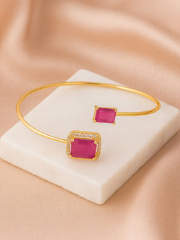 Estele - Luxurious Ruby Red CZ Cuff Kada in Gold Finish