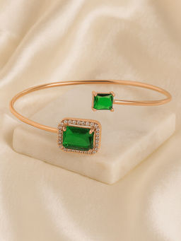 Estele - Glamorous Cuff Kada with Emerald Green CZ in Rose gold Finish