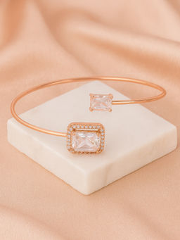 Estele - Sparkling Cuff Kada with White AD in Rose gold Finish