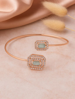 Estele - Rose gold Plated AD Mint Green Cuff Kada- Stylish Jewellery