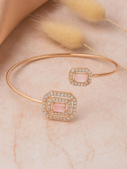Estele - Rose gold AD Cuff Kada - Mint Pink Statement Jewellery