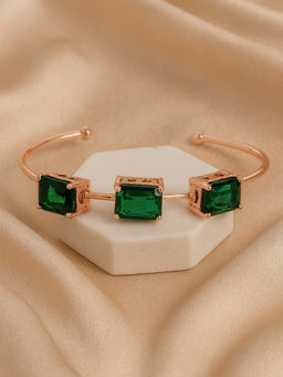 Estele - Triple-Stone CZ Cuff Bracelet in Rose gold and Emerald Green