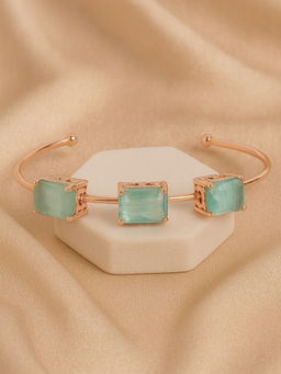 Estele - Rose gold Triple-Stone AD Cuff Kada - Mint Green Jewellery