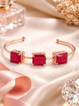 Estele - Triple-Stone CZ Cuff Bracelet in Rose gold and Red