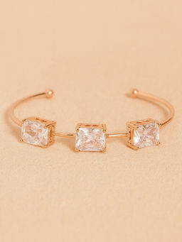 Estele - Triple-Stone CZ Cuff Bracelet in Rose gold and White