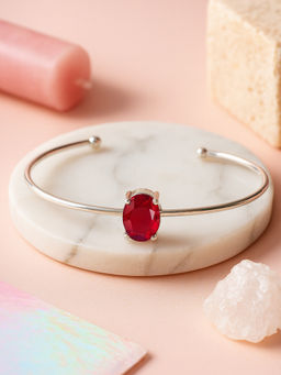 Estele - Rhodium CZ Solitaire Cuff Kada in Ruby Red Accents