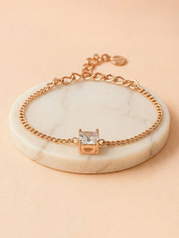 Estele - Rose gold White AD Charm White Adjustable Chain Bracelet