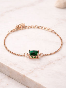 Estele - Rose gold AD Charm Adjustable Green Solitaire Bracelet