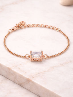 Estele - Chic Rose gold White AD Charm White Adjustable Solitaire Bracelet