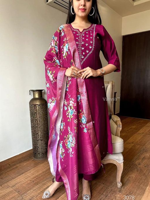 BLACK SCISSOR Trendy Wine Colour Kurta with Pant and Dupatta (Set of 3)