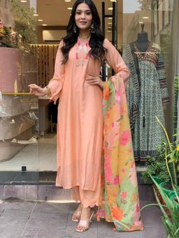 BLACK SCISSOR - Peach Colour Embroidered Kurta with Pant and Dupatta (Set of 3)