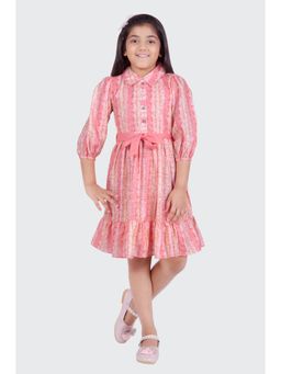 TINY GIRL - Barbie Peach Striped Collared Button-Down Stylish Party Dress