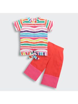 TINY GIRL - Barbie by Polyester Cap Sleeves Striped Top With Pant