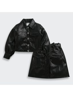 TINY GIRL - Girls Black Leather Look Chic Co-Ord with Belt