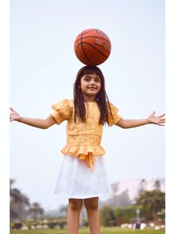 TINY GIRL - Barbie Printed Half Sleeves Top With White Skirt and Belt