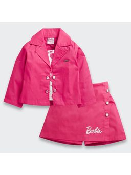 TINY GIRL - Barbie Hot Pink Cotton Fruits Printed Camisole and Skorts with Jacket